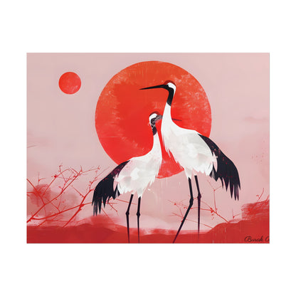 Peaceful Crane Sanctuary: Serene Landscape Nature Art - Poster