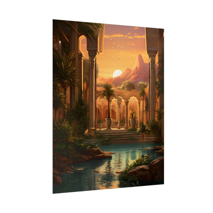 Desert Oasis at Sunset: Magical Desert Artwork - Poster