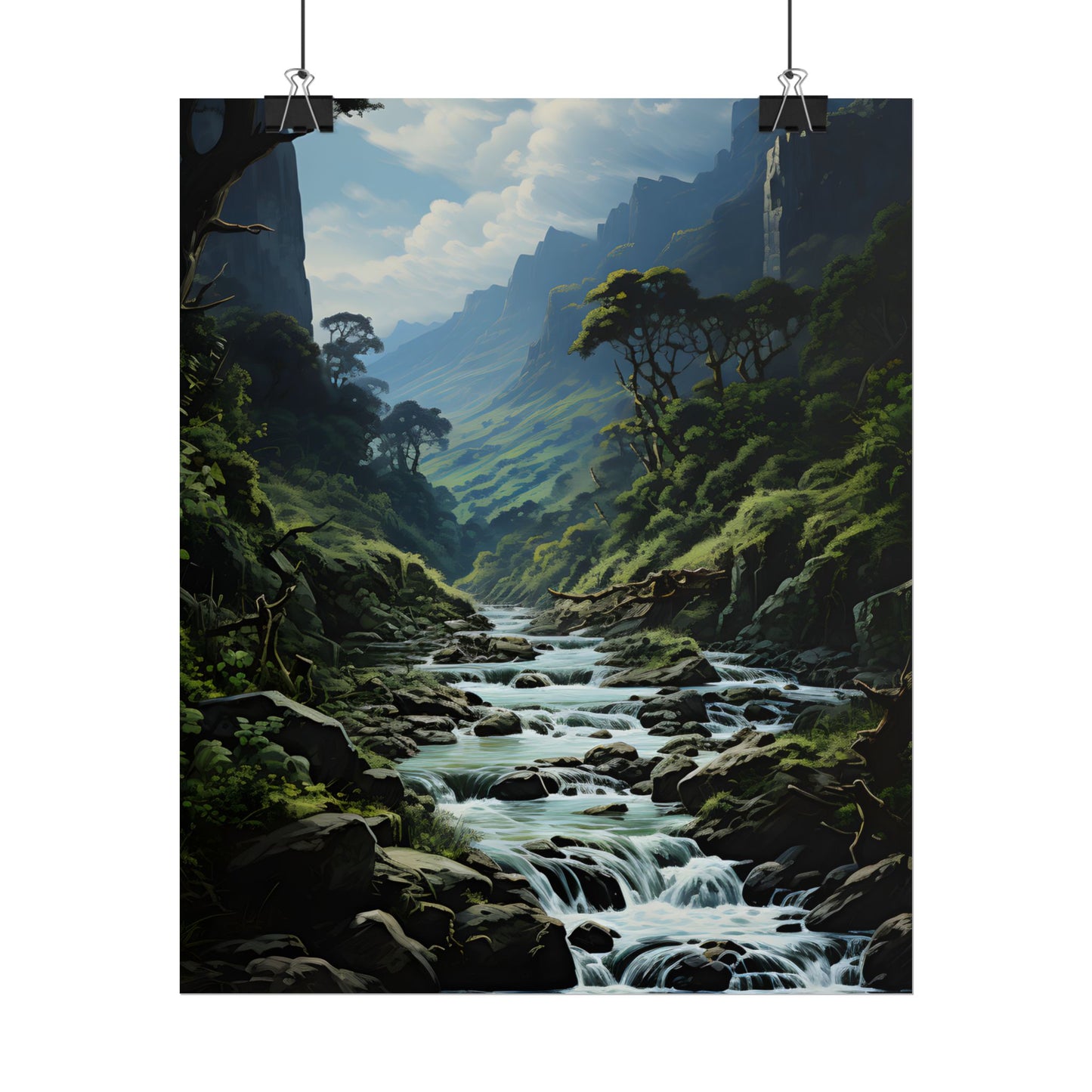 Breathtaking Blue Waterfall: Oil Painting Masterpiece - Poster