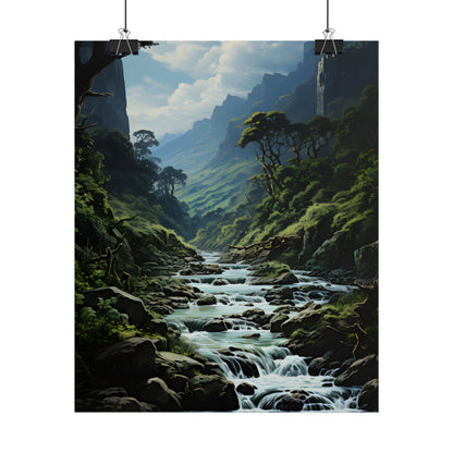 Breathtaking Blue Waterfall: Oil Painting Masterpiece - Poster