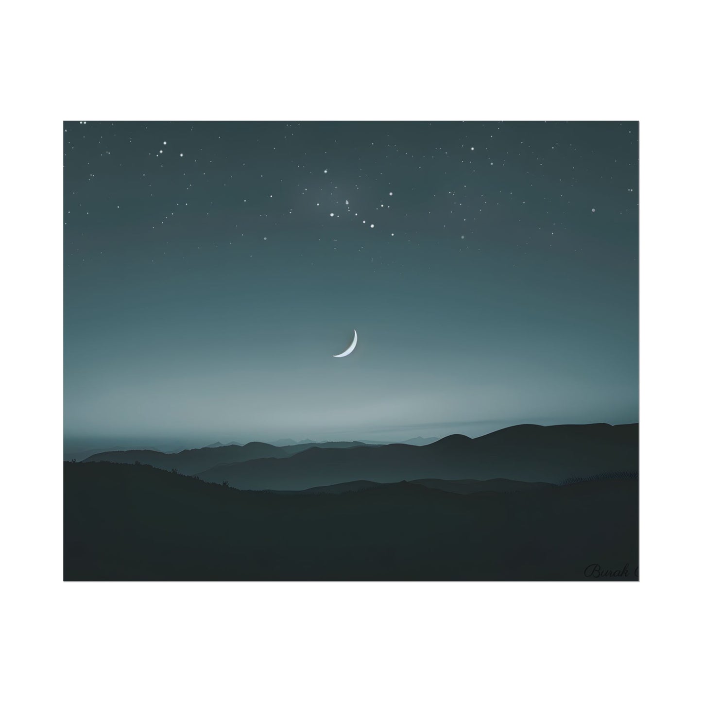 Minimalist Night Scene: Blue-Gray Sky Digital Art - Poster
