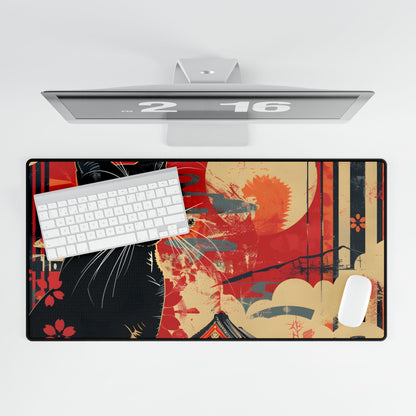 Whimsical Cat: Unconventional Smoking Scene - Desk Mat