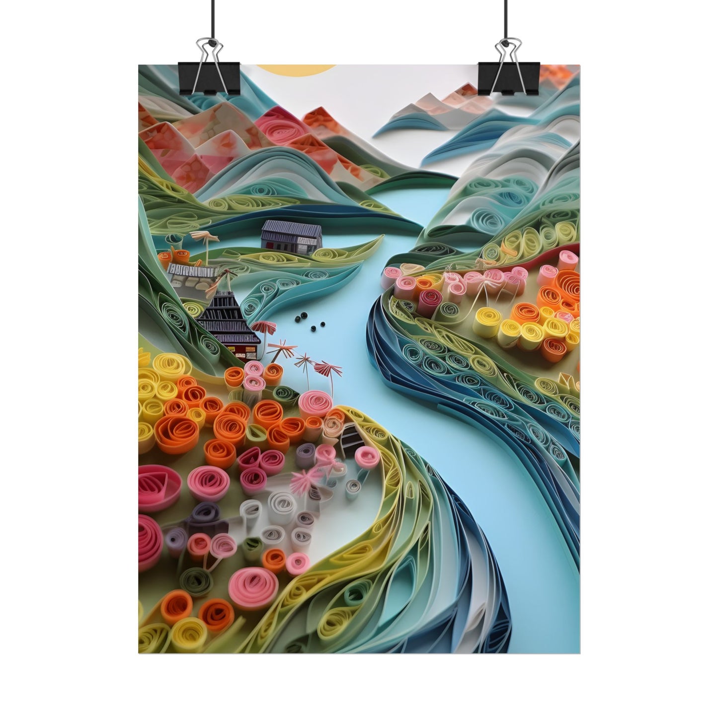 Paper Quilled Island Landscape: Handmade Artwork Photo - Poster