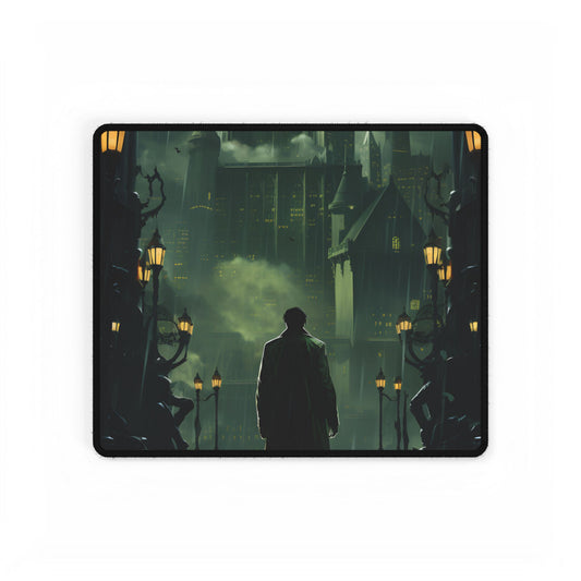 Urban Fantasy Detective: Noir Cityscape Graphic Novel Illustration - Desk Mat
