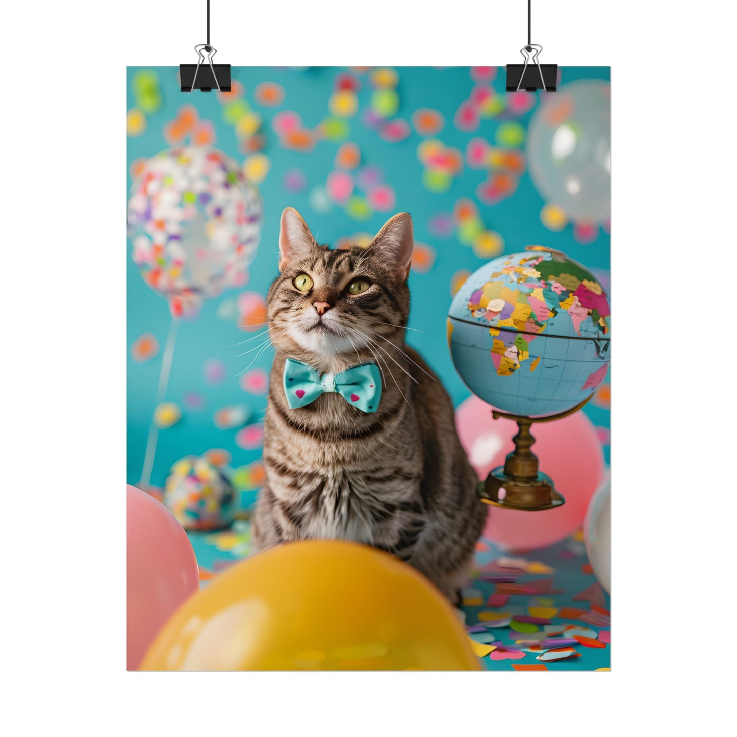 Whimsical Cat with Bow Tie: Mysterious Feline Artwork - Poster