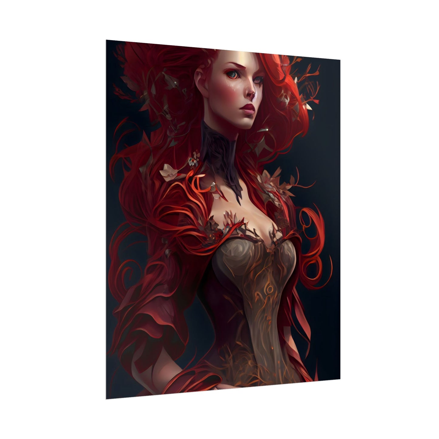 Red Hair Portrait: Elegant Female in Black Dress - Poster