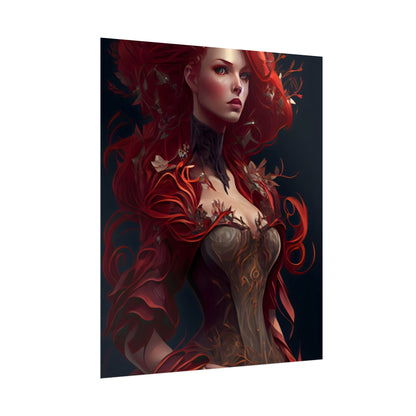 Red Hair Portrait: Elegant Female in Black Dress - Poster
