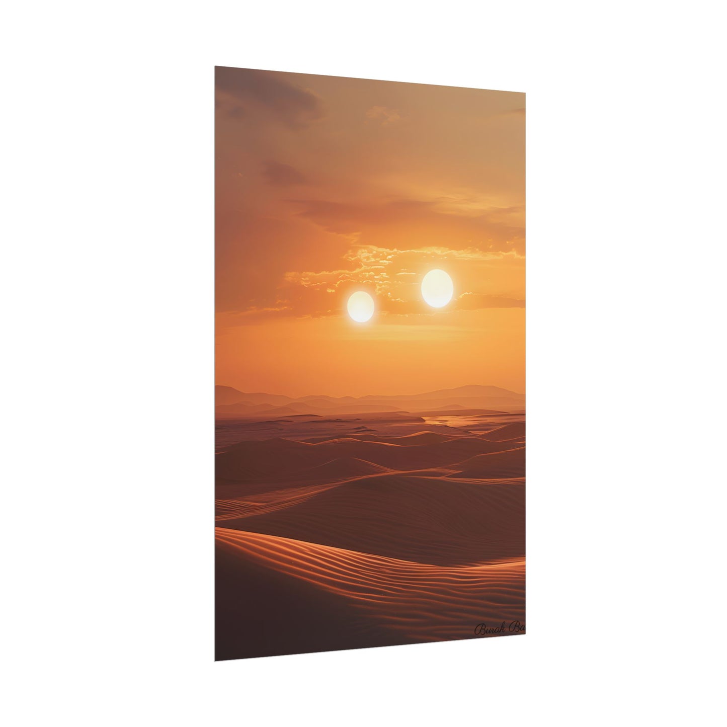 Serene Binary Sunset Artwork: A Peaceful Landscape - Poster