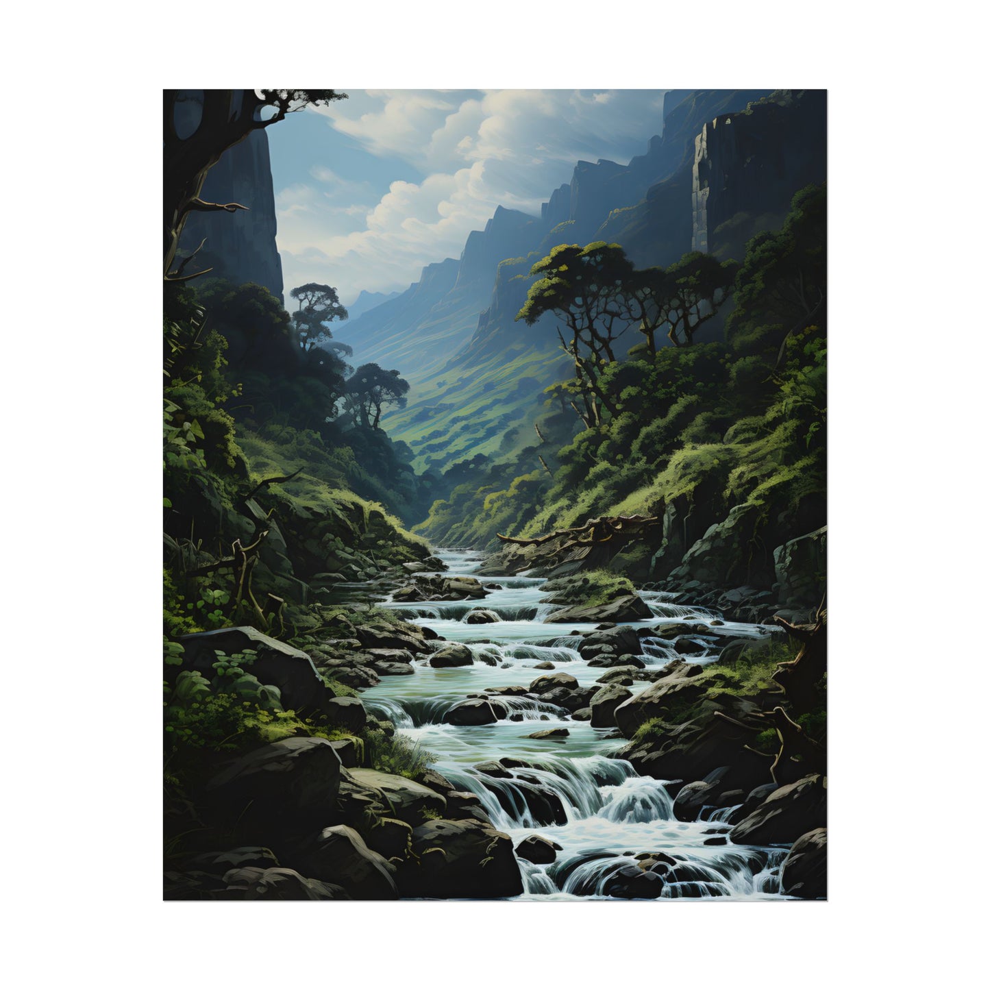 Breathtaking Blue Waterfall: Oil Painting Masterpiece - Poster