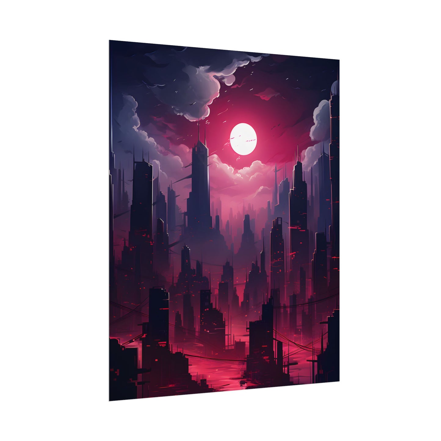 Burning Cyberpunk Cityscape: Digital Artwork at Night - Poster