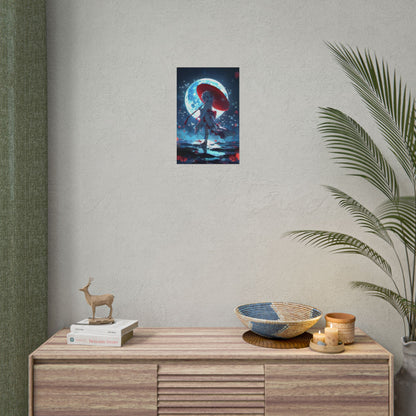 Cute Anime Girl with Umbrella: Rainy Day Art - Poster