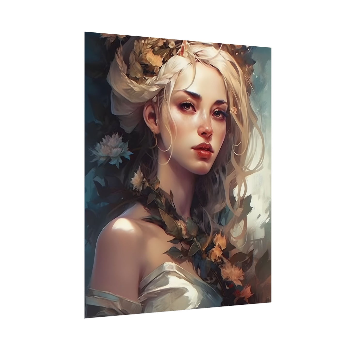 Dramatic Blonde Portrait: Red Hues Digital Art - Poster