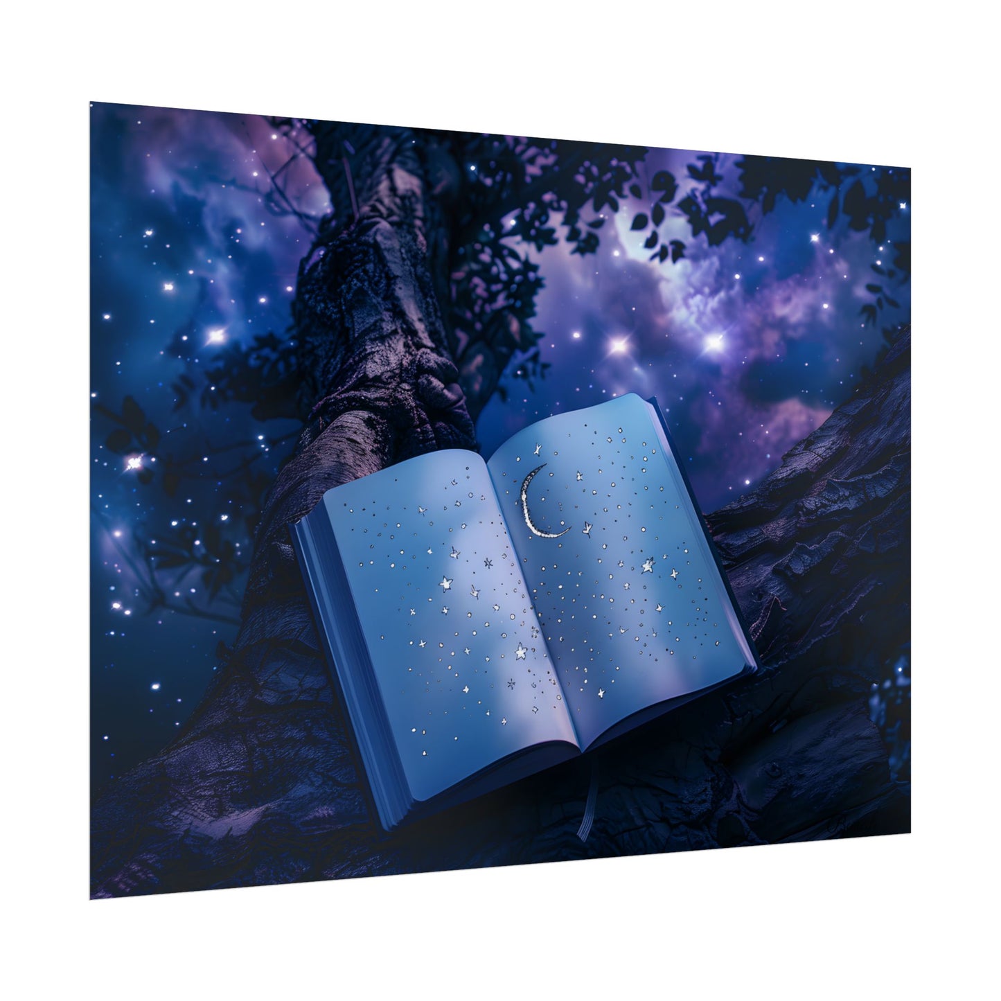 Mystical Night Sky: Celestial Dreams with Crescent Moon and Stars - Poster