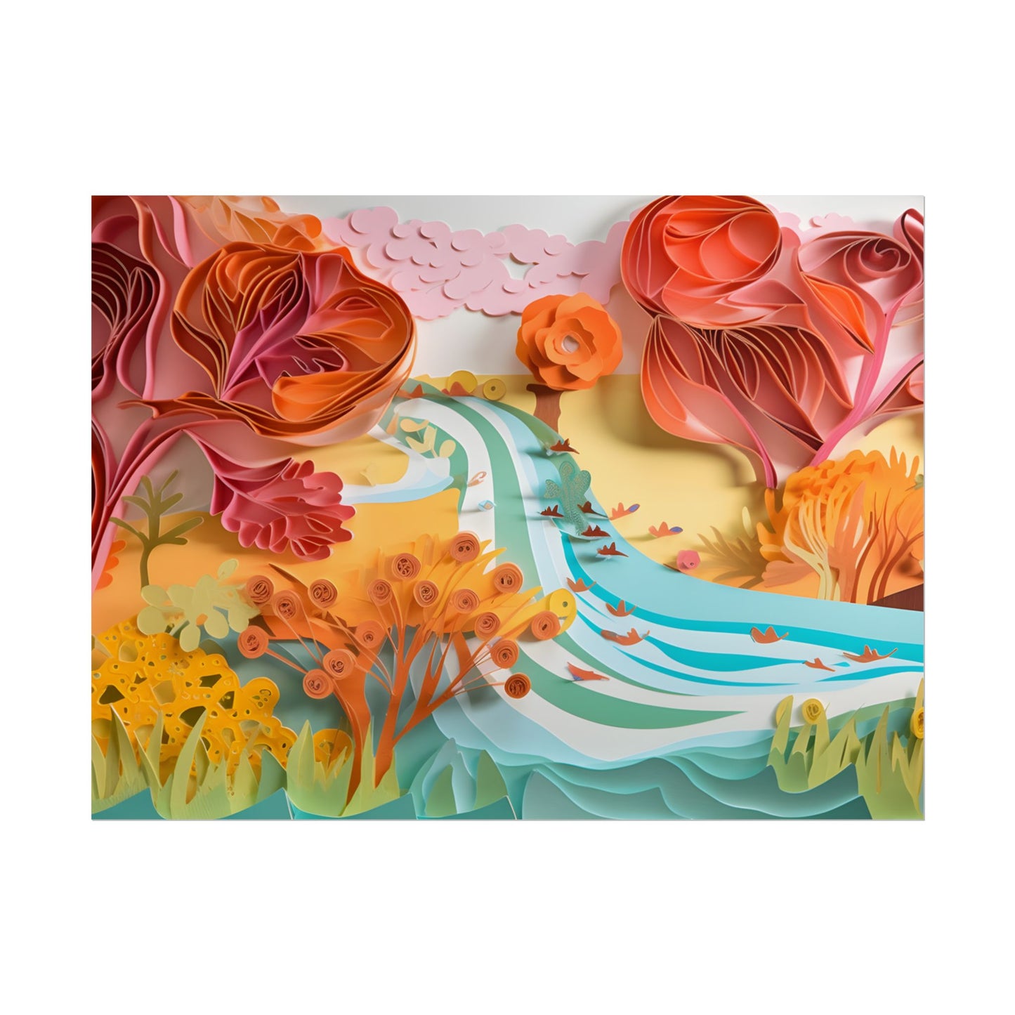 Magical Beach Landscape: Serene Paper Quilled Artwork - Poster