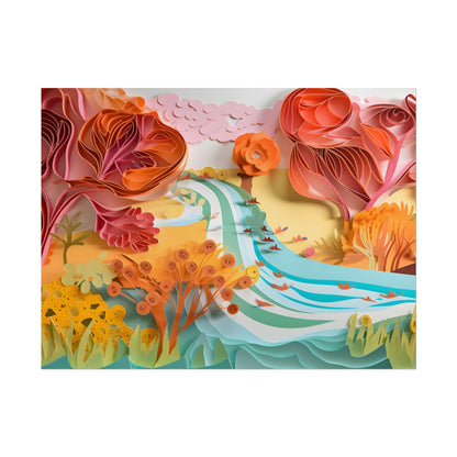 Magical Beach Landscape: Serene Paper Quilled Artwork - Poster