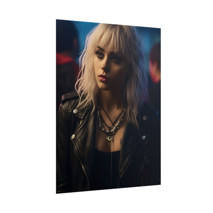 Cyberpunk Blonde Woman: Fashionable Portrait in Close-Up - Poster