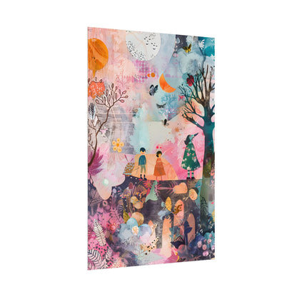 Colorful Whimsy: Blue Fish, Yellow Bird, Pink Cat Art Collage - Poster