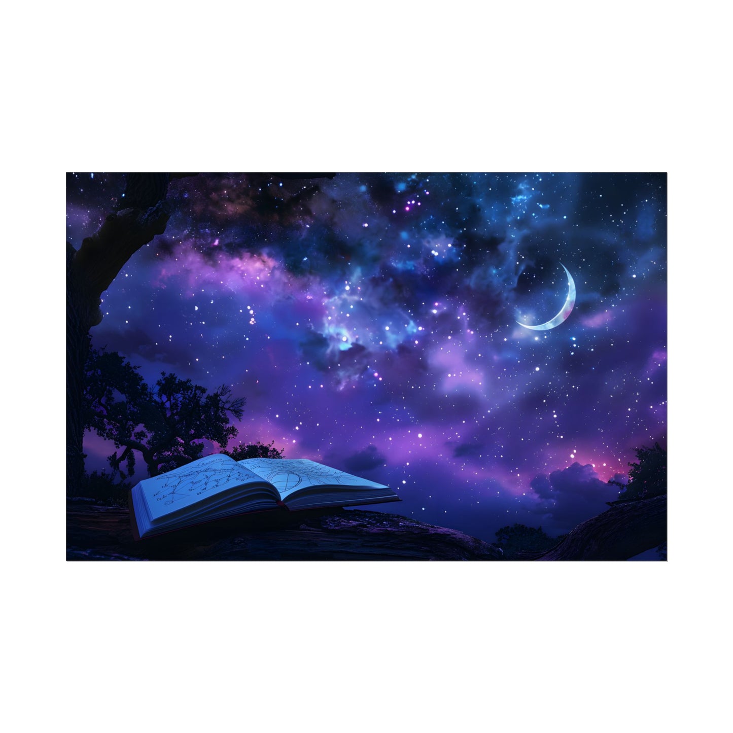 Mystical Night Sky: Stars and Crescent Moon - Poster
