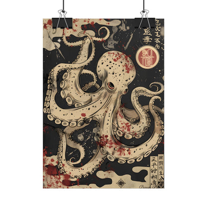 Stylized Japanese Octopus: Minimal Artwork - Poster