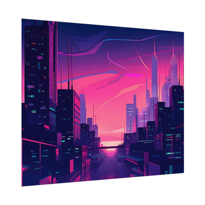Melancholic Cyberpunk Cityscape: Neon Night Digital Art - Poster