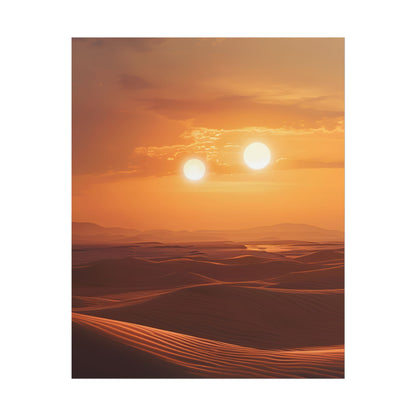 Serene Binary Sunset Artwork: A Peaceful Landscape - Poster