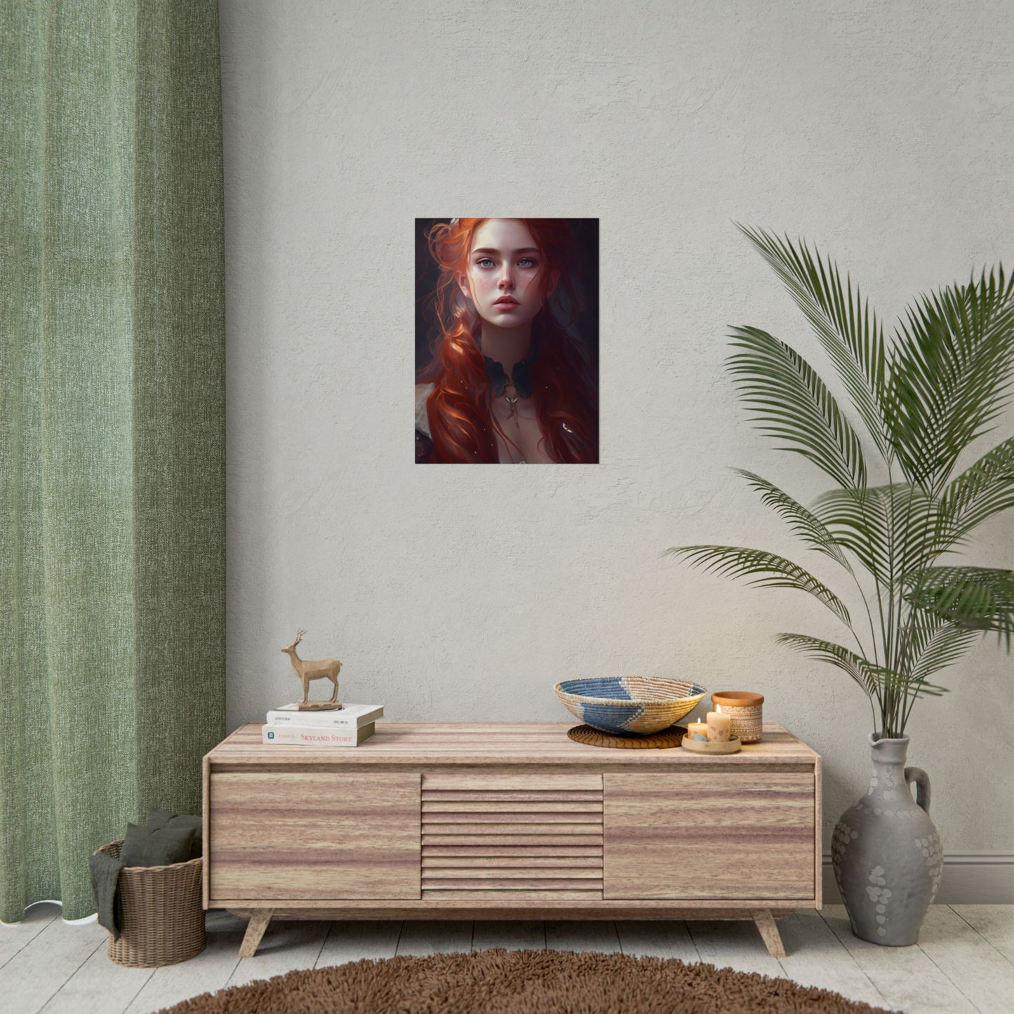 Elegant Redhead Portrait: Female Artwork in Dress - Poster