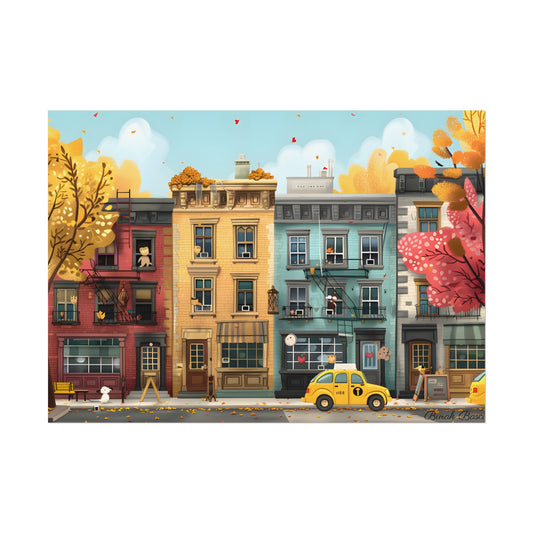 Whimsical Wonder: Playful Yellow Building Illustration - Poster