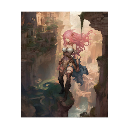 Dramatic Birds Eye View: Anime-Style Bird in Flight - Poster