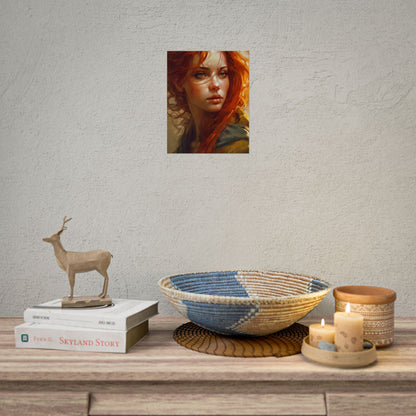 Elegant Redhead Portrait: Serious Female Artwork - Poster