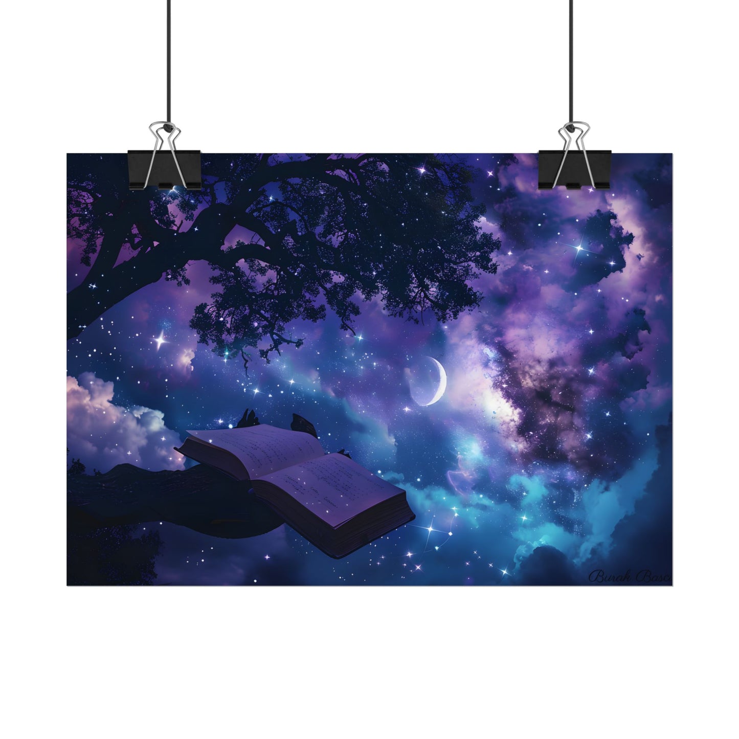 Mystical Night Sky: Celestial Dreams with Crescent Moon Art - Poster
