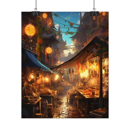 Magical Street Food Market: Vibrant Colors - Poster