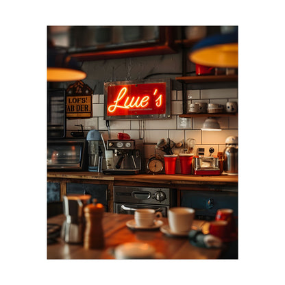Cozy Retro Kitchen Artwork: Lukes Diner Sign Digital Art - Poster