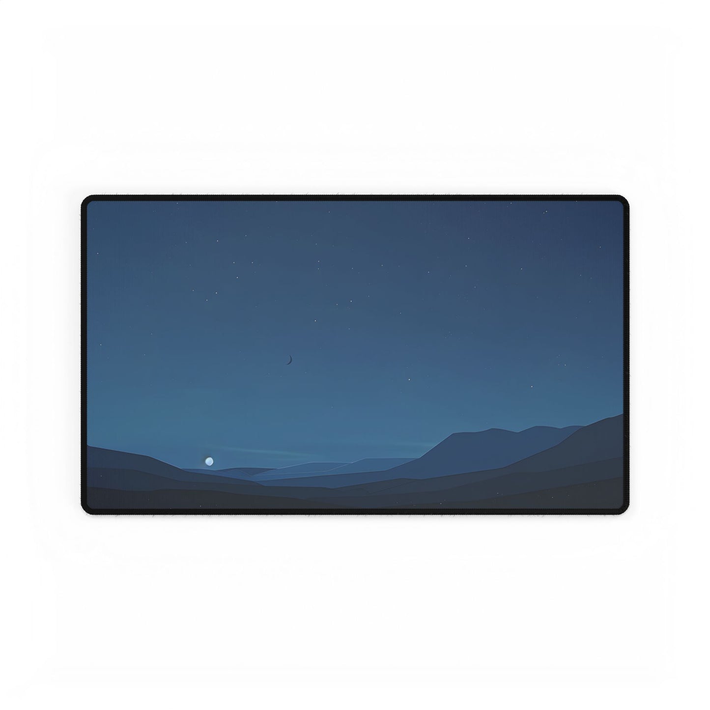 Minimalist Night Sky: Stars and Crescent Moon Art - Desk Mat