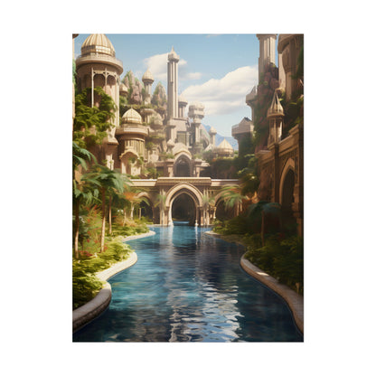 Mythical Oasis: Tranquil Desert Landscape - Poster