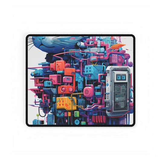 Whimsical Pixelated Cyber Pet: Retro-Style Digital Art - Desk Mat