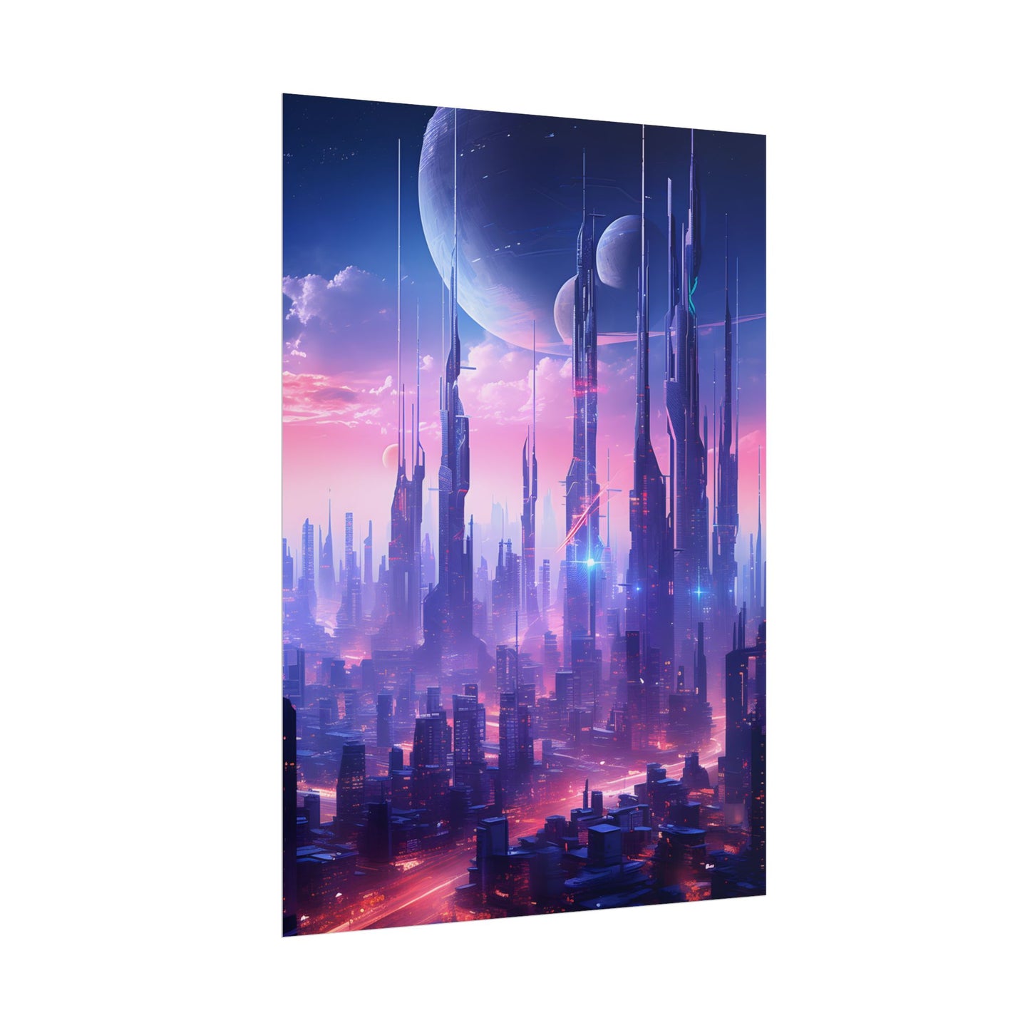 Cyberpunk Cityscape: Dark Futuristic Metropolis Digital Art - Poster