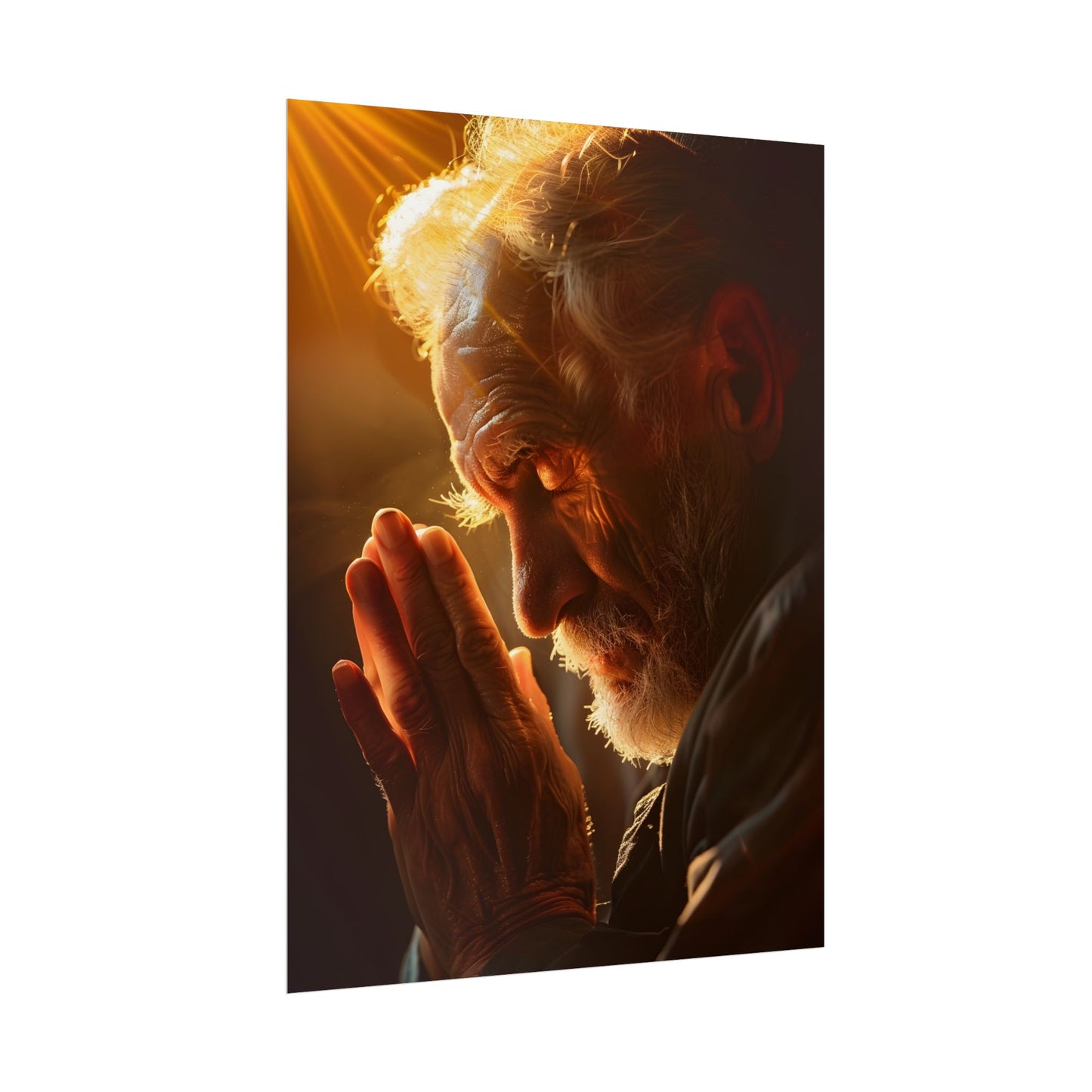 Serenity in Prayer: Elderly Man's Quiet Moment - Poster