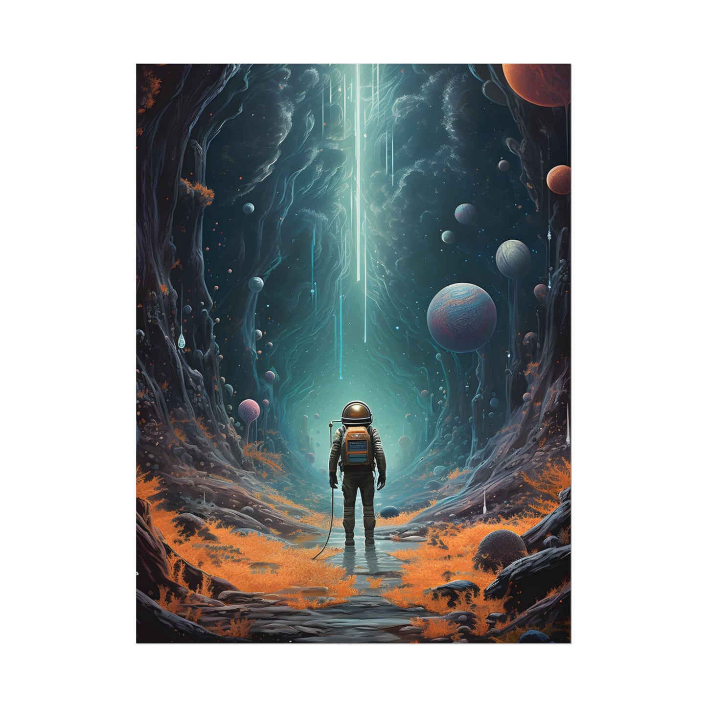 Futuristic Explorer: Sci-Fi Wilderness Encounter Digital Art - Poster