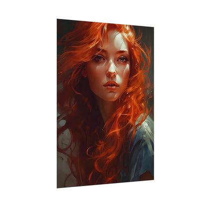 Redhead Female Portrait: Realistic Digital Artwork - Poster