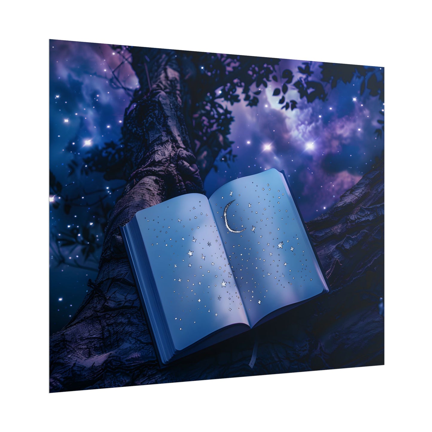 Mystical Night Sky: Celestial Dreams with Crescent Moon and Stars - Poster