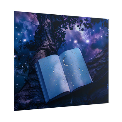 Mystical Night Sky: Celestial Dreams with Crescent Moon and Stars - Poster