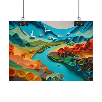 Magical Beach Paradise: Peaceful Paper Quilling Art - Poster