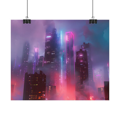 Futuristic Cityscape: Neon Dreams in the Urban Sky - Poster