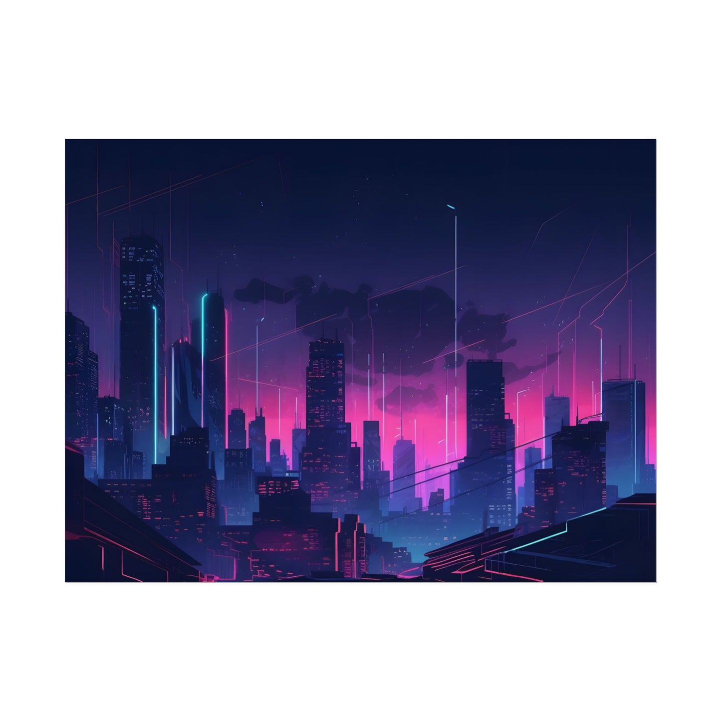 Melancholic Cyberpunk Cityscape: Nighttime Digital Art - Poster