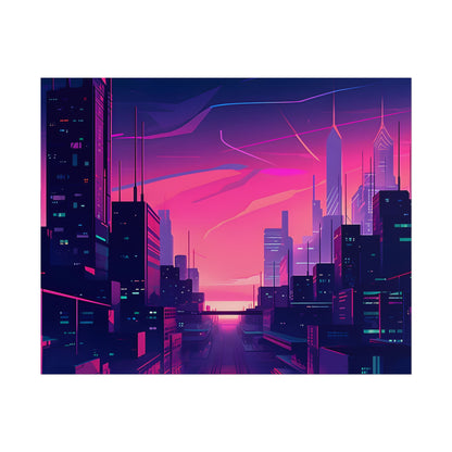 Melancholic Cyberpunk Cityscape: Neon Night Digital Art - Poster