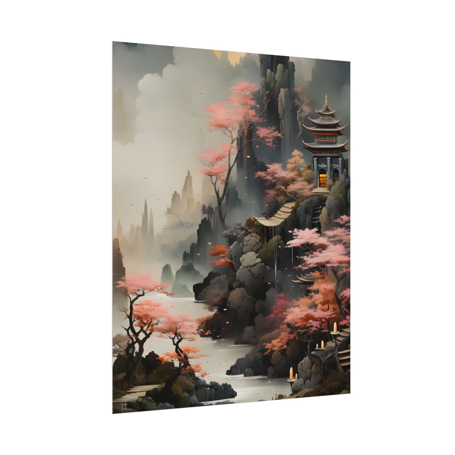 Vibrant Landscape in Moss Green: Ash Magenta Artwork - Poster