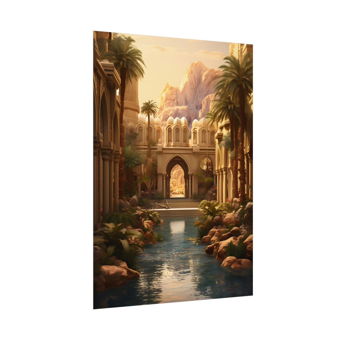 Desert Oasis Under Starry Night: Arabian Nights-Inspired Art - Poster