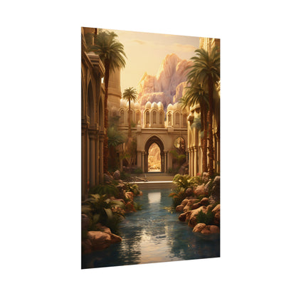 Desert Oasis Under Starry Night: Arabian Nights-Inspired Art - Poster