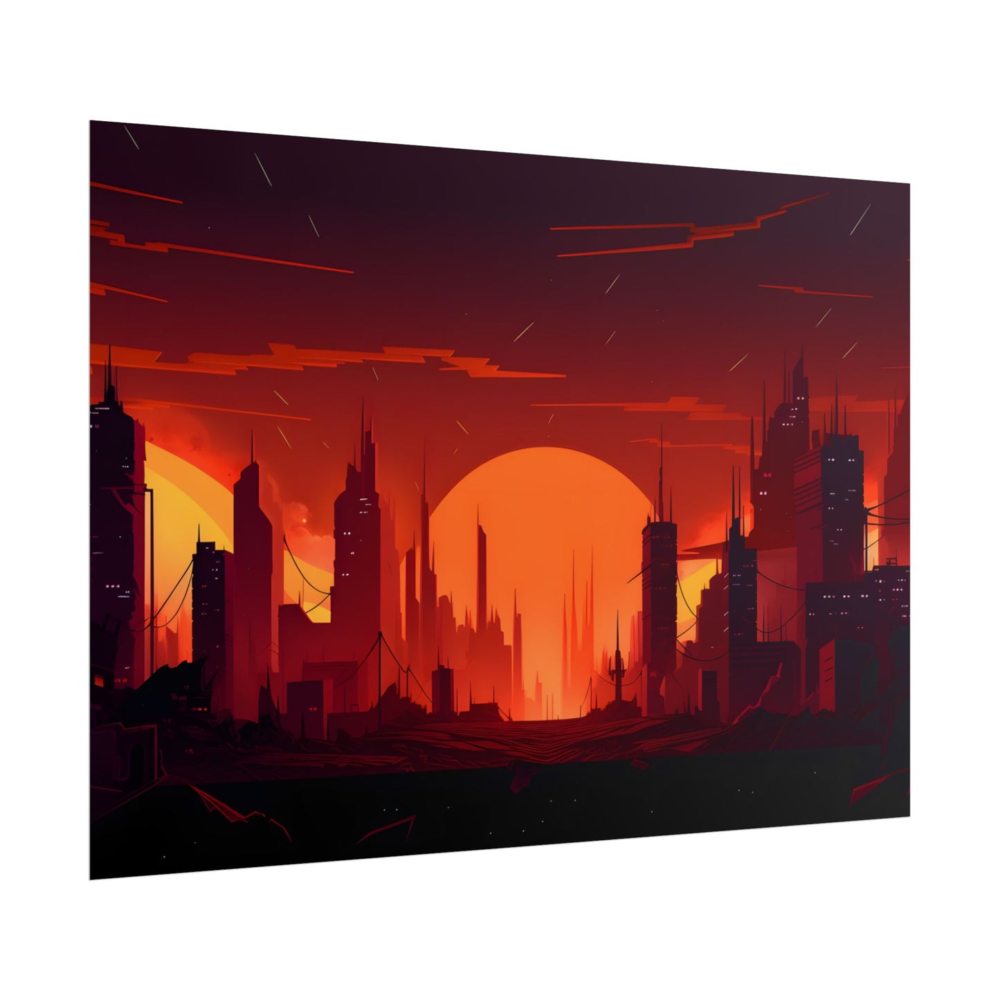 Cyberpunk Cityscape: Burning Nighttime Digital Art - Poster
