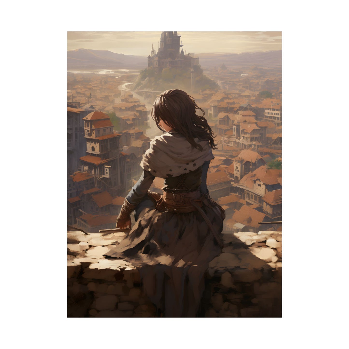 Dramatic Character Illustration: Bird's Eye View in Motion - Poster